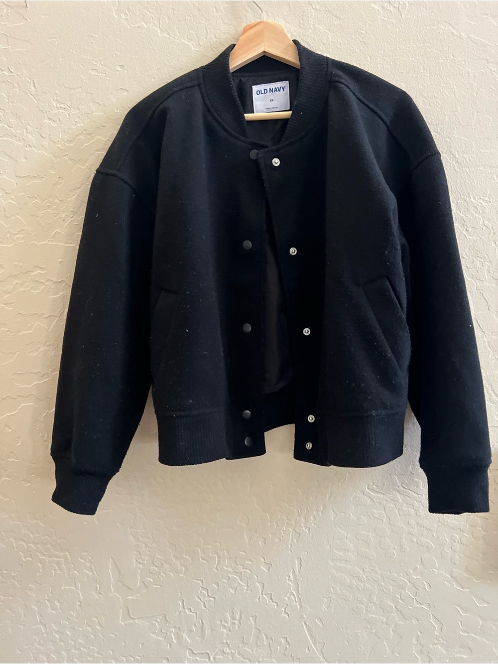 Old Navy Black Snap-Front Bomber Jacket - Ribbed Trim